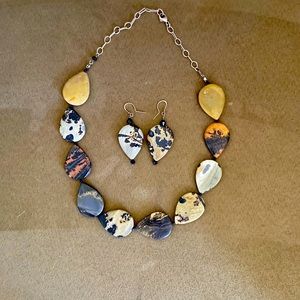 PICTURE JASPER NECKLACE and EARRINGS SET